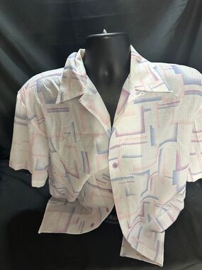Pastel Abstract Geometric Short Sleeve Button-Up Shirt-Y2K Pronti size L-#565